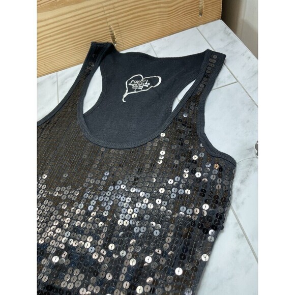 Rue21 Womens Sequin DEADSTOCK Tank Top Layering L Black Club Date Night - Picture 3 of 8